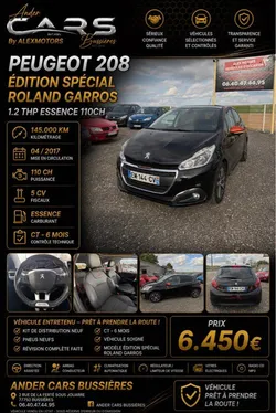 Peugeot 208 édition Roland Garros, 1.2 THP essence 110ch 5CF 145.000km , 04/2017, révision complet fait, kit de distribution neuf, joints neuf , huile et filtres neuf , bougies neuves , pneus change