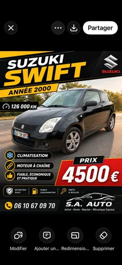 Suzuki swift 1.3 vvti 93 cv clim / 2009 / 125000 km/moteur a chaine