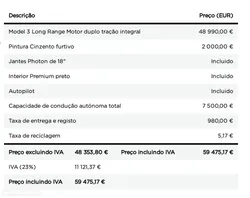 Tesla Model 3 Long Range Tração Integral Premium