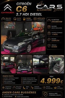 Citroën C6 2.7 HDI diesel 204ch 04/2006 boîte auto , moteur à chaîne CT-6mois , révision complet fait, jantes alu pneus neuf GPS